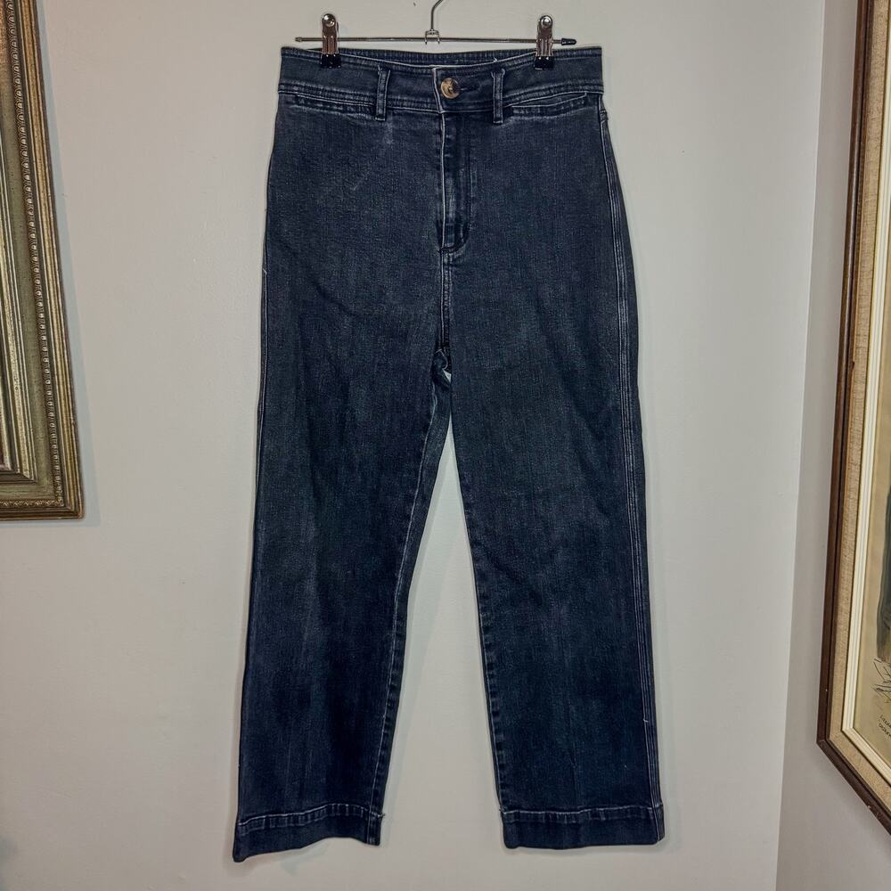 LOFT High Waist Slim Wide Leg Jeans Distressed Faded Black Charcoal Size 2 / 26